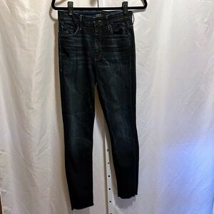 Mother The Looker Jeans 27 High Waist Ankle Fray Raw Hem Night Owl Black USA